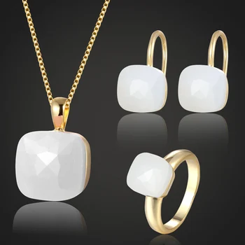 

Zlxgirl Brand Elegant White opal Rhinestone Crystal Bridal Jewelry Sets Copper Necklaces Earrings Sets Wedding Jewelry sets