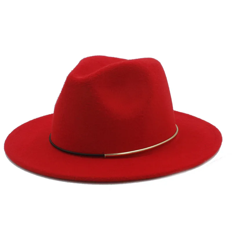 Винтажная шерстяная фетровая шляпа для женщин и мужчин, для зимы и осени, Женская флоппи-накидка с широкими полями, джазовые кепки крестного отца, размер 56-58 см, D20 - Цвет: Red