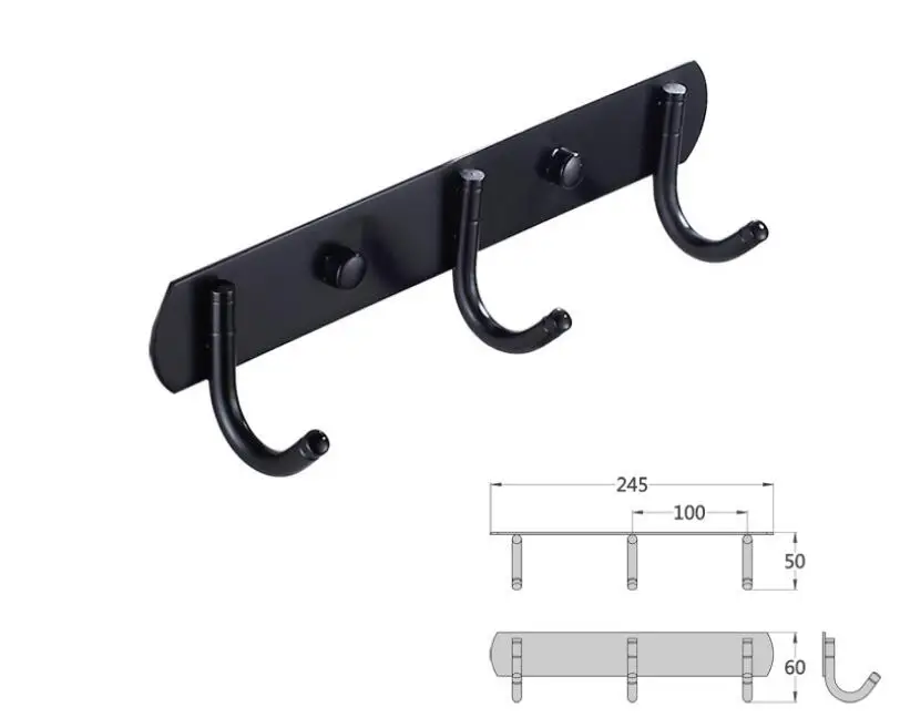 Черный 4-7 крючки для полотенец из нержавеющей стали настенные крючки для халатов, короткий крючок для одежды, держатель для полотенец, крючок для ванной комнаты - Цвет: 3 hooks