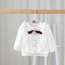 Free shipping 2 colors 2016 autumn baby girls cotton tops toddler kids outerwear girl princess cardigan long sleeve bow 16082001
