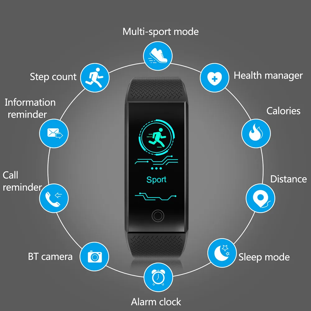 

QW18 Smart Watch Sports Fitness Activity Heart Rate Tracker Blood Pressure Watch Support for SMS/WhatsApp/ Facebook/ Twitter