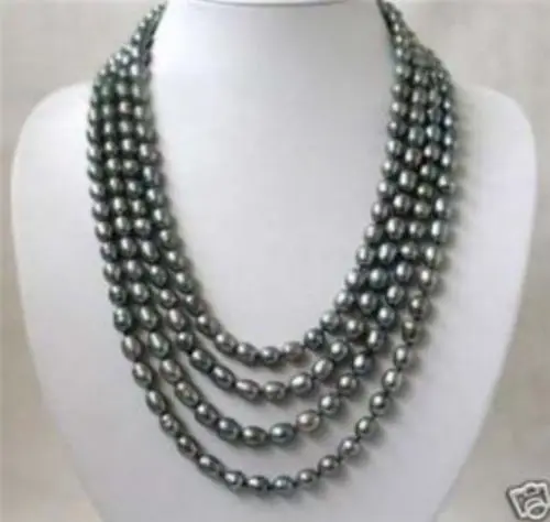 

Free shipping >>>>>Genuine Jewelry 4row Black FW Pearl Necklace 7-8mm