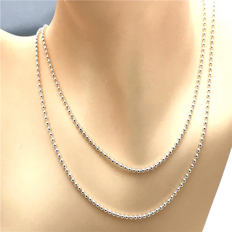 

Beaded Necklace 100% 925 Sterling Silver Jewelry Essence Long Necklaces for Women fit Essence charm beads DIY PFN009-80