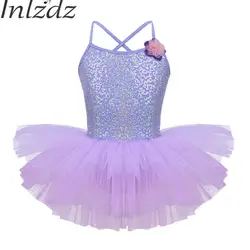 Inlzdz лаванды для девочек балетные костюмы танцевальное платье пачка блёстки цветы трико для танцевальной гимнастики одежда костюмы