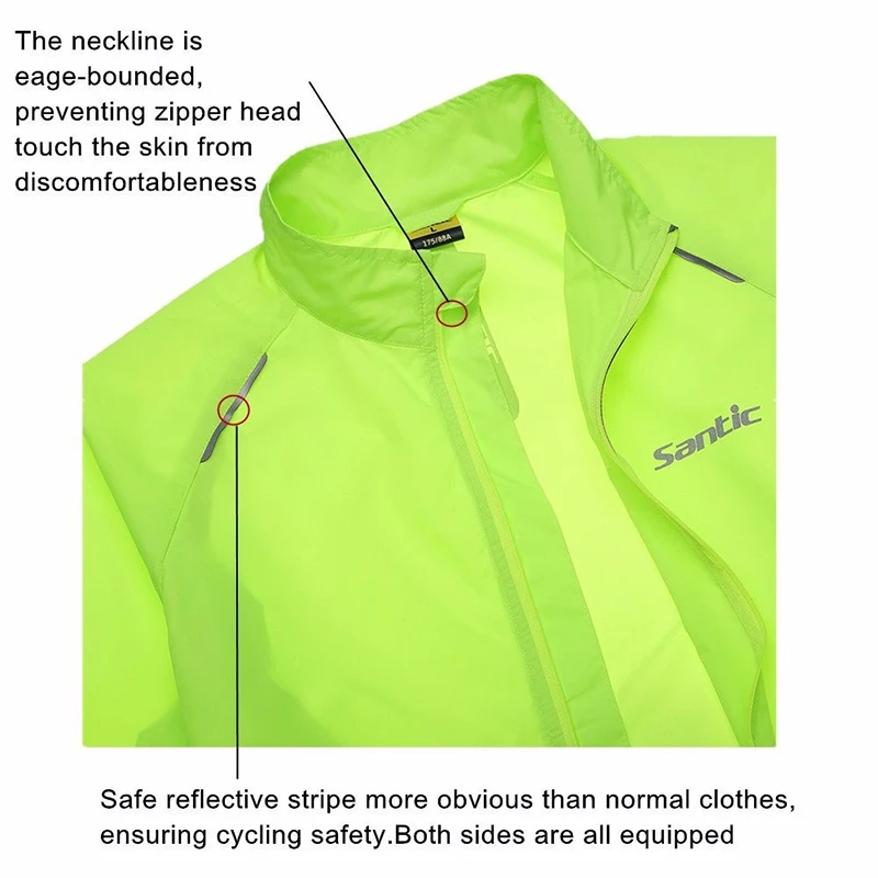 Santic Men Women Cycling Rain Anti-Shrink Coat Jersey Anti-pilling Bicycle Windproof Jacket Reflective Skin Coat Anti-Wrinkle Green SK0011 (4)