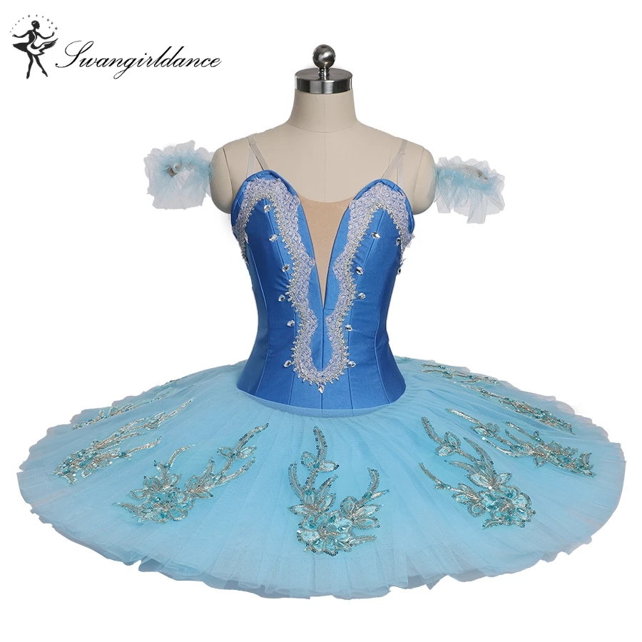 Women Blue Swan Lake Professional Pancake Tutu Blue Girls Performance Competiton Pallter Tutus Childs BT9142B