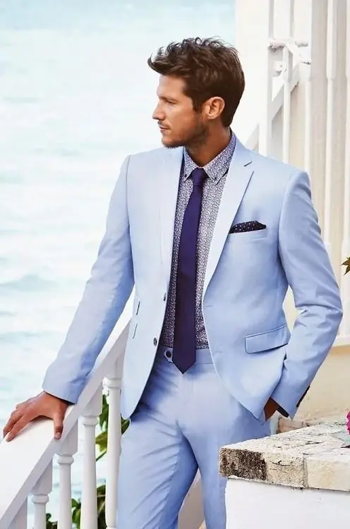 sky blue suit matching shirt