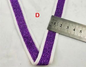 5 м 2-7 см широкий фиолетовый цвета в полоску Золото Серебро трикотажные неэластичный мерсеризованный хлопок тесьма сбоку отделкой M58Q45 - Цвет: D