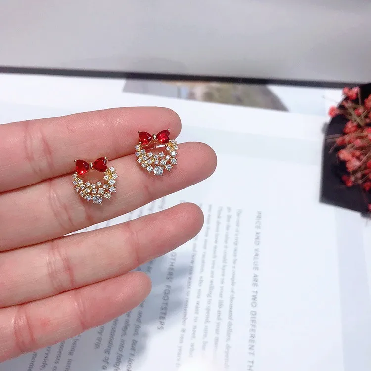 bow full cz earrings 925 silver post Hypoallergenic fadeless alloy fashion jewelry stud earrings for women girl gift