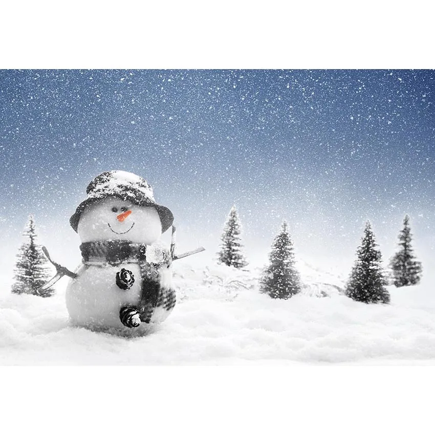 Falling-Snowflakes-Winter-Snowman-Backdrop-Thick-Snow-Pine-Trees