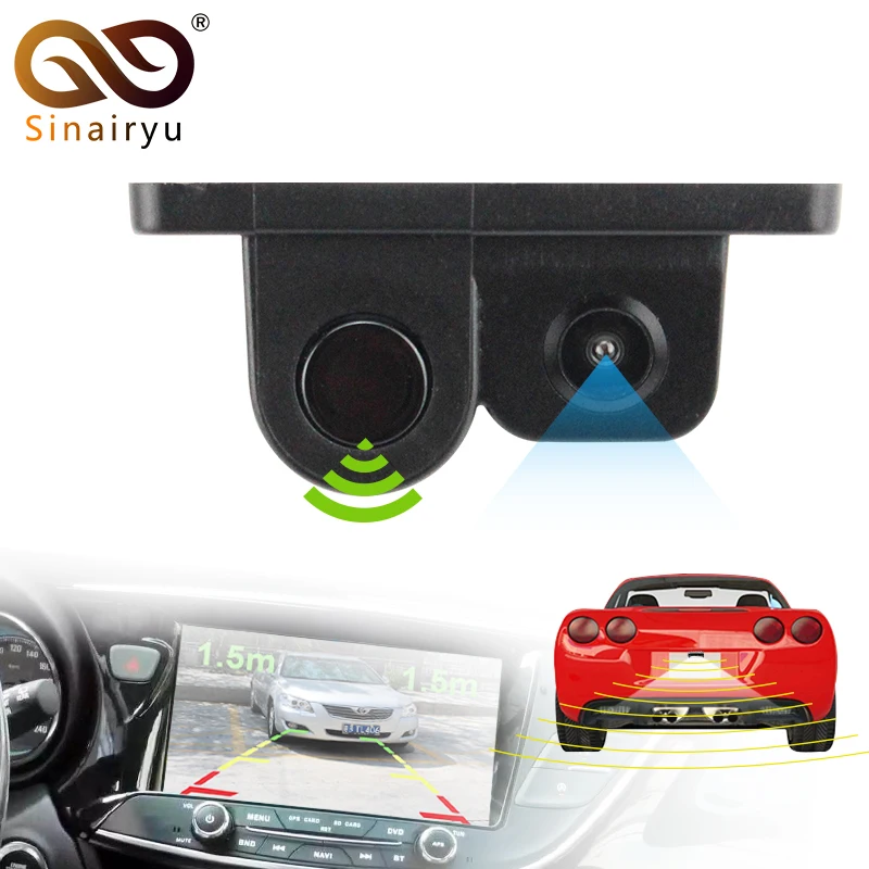 

Sinairyu 2in1 LCD Display Car Reverse Backup Radar Sound Alert Parking Sensor Camera with Night Vision Auto Rear View Camera