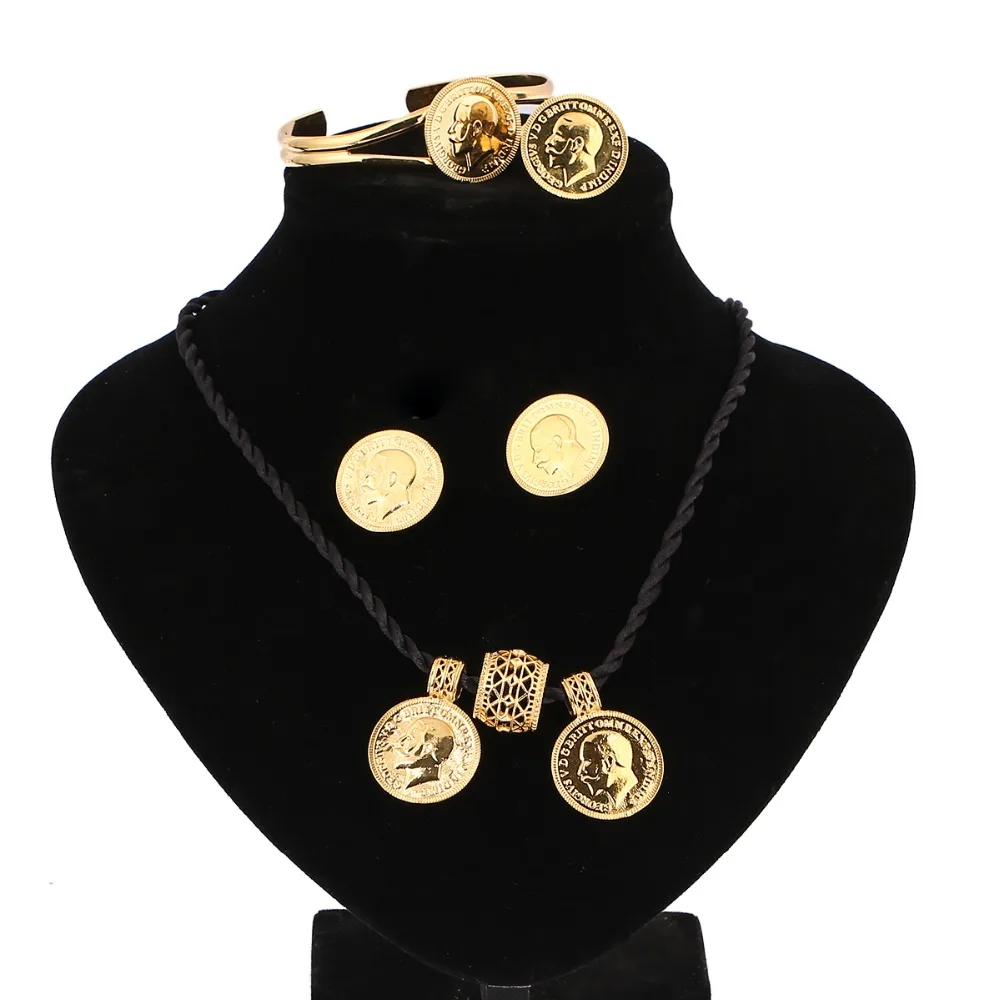 Золотая круглая Монета Ювелирные изделия эфиопская монета ожерелье кулон серьги, кольцо, браслет Habesha Свадьба Эритрея Африка арабский Подарок