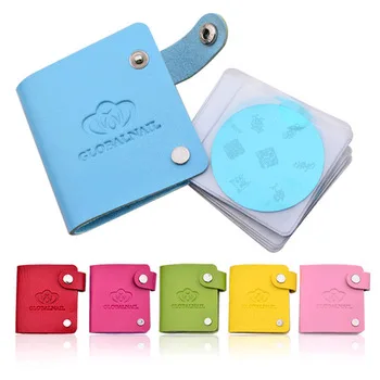 WUF Newest 24 Slots Leather Nail Art Stamping Plate Case Bag Nail Stamp Template Holder Album Storage For Dia 5.6cm Stencil