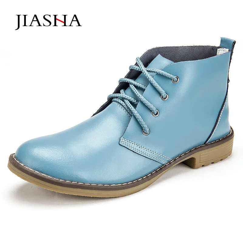 

Trendy Casual Martin Women Boots 2017 Solid Color Lace Up Round Toe Leather Woman Boot Shoes