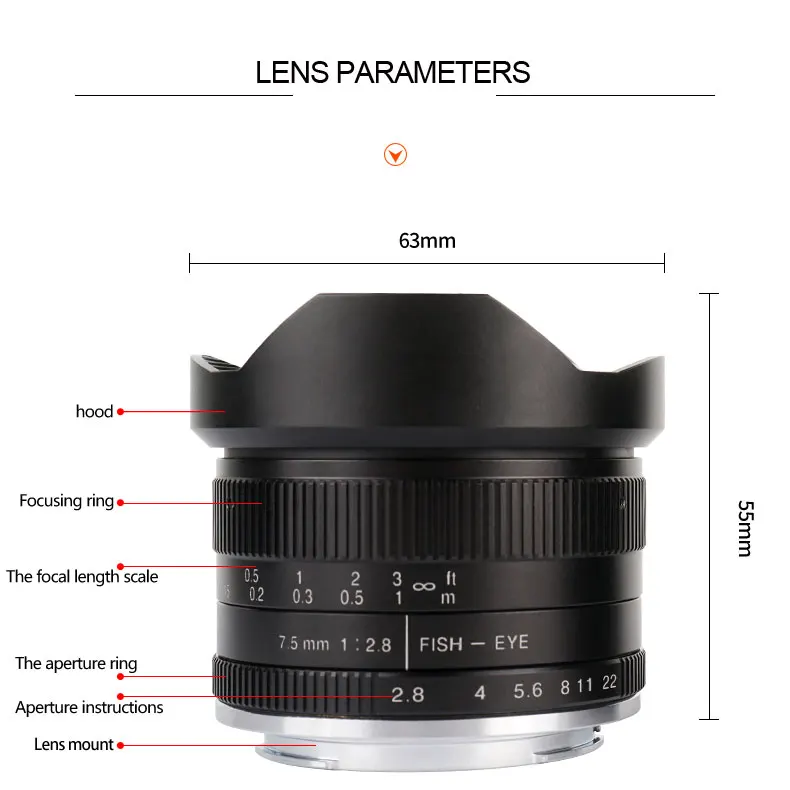 7 ремесленников 7,5 мм f2.8 Рыбий глаз объектив 180 APS-C ручной фиксированный объектив для E Mount Canon EOS-M Mount Fuji FX Mount Лидер продаж