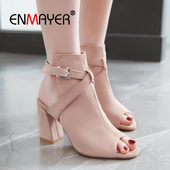 

ENMAYER 2019 Women Summer Fashion High Heel Sandals Gladiator Casual Solid Women Shoes Sexy Size 34-43 LY1745