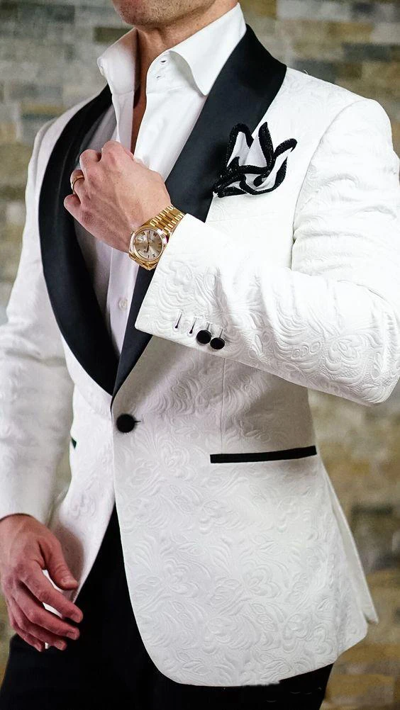 White Mens Handsome Designs Mens Fashion Blazer Slim Fit Suit Jacket Men Wedding Tuxedos Unique Male Suits