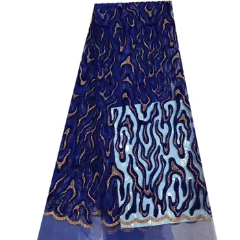 

BLUE Velvet Lace Fabric 2018 High Quality Lace,African Tulle Lace Fabric Sequins Net Lace Fabric For Evenging Dress A1054-2