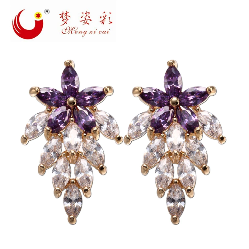 

2017 New Fashion Crystal Cut Glass Stud Earrings Femal Bijoux Luxury Carved Flower Pendientes Charm Brincos for Women E1763
