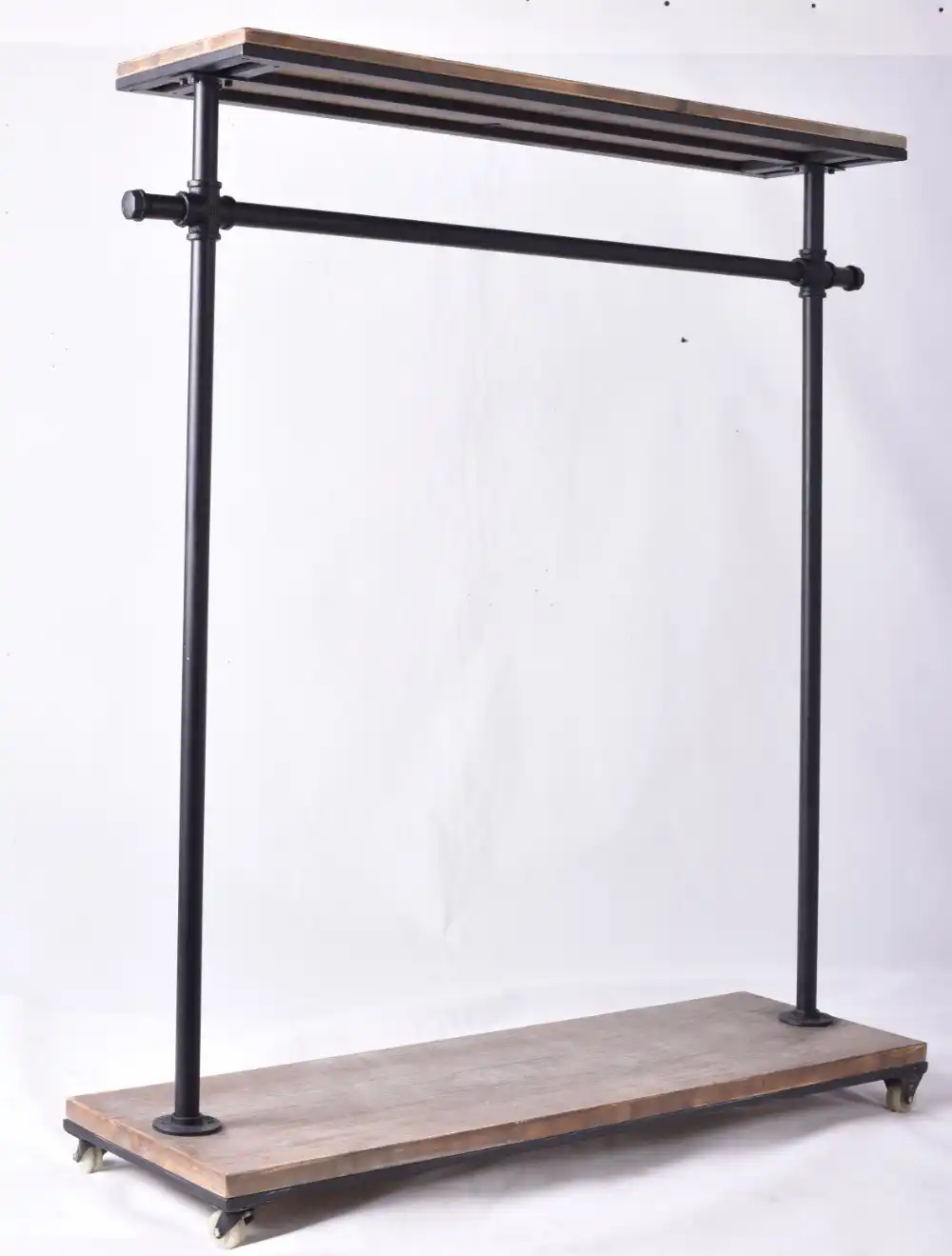 wooden clothing rack on 2 Level Commercial Clothing Racks Industrial Pipe Clothes Rack Rolling Garment Rack Wooden Clothes Display Rack Dis Aliexpress