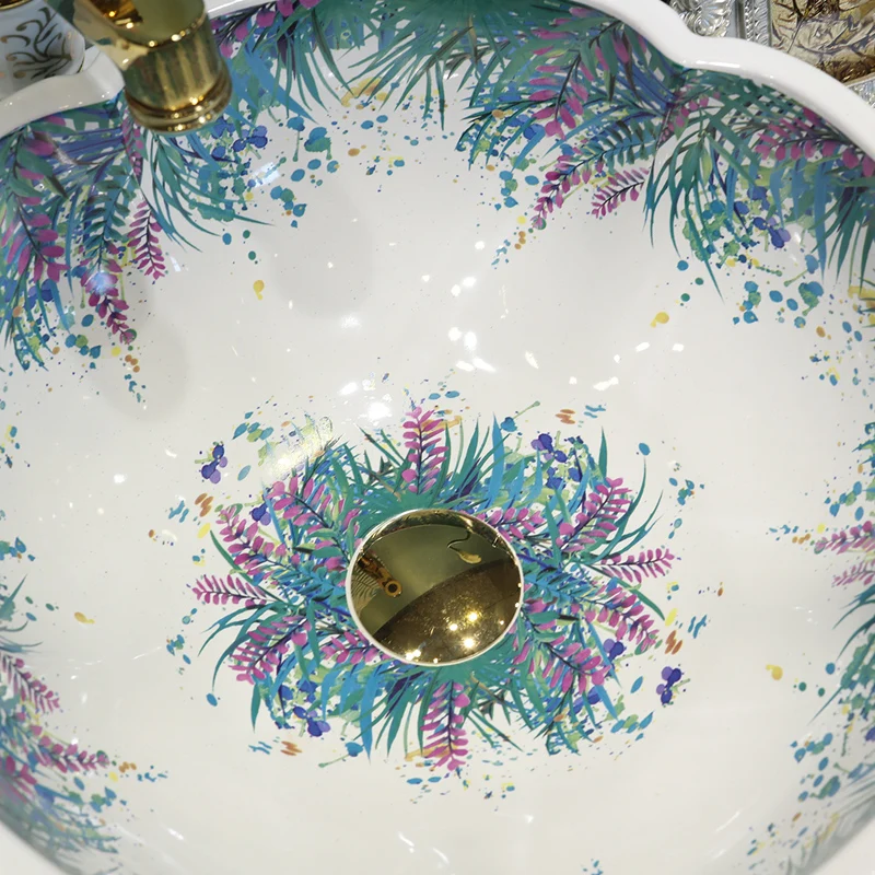 Home & Hotel Decor Artistic porcelain Wash Basin Ceramic Round Coutertop Bathroom Sink (5)