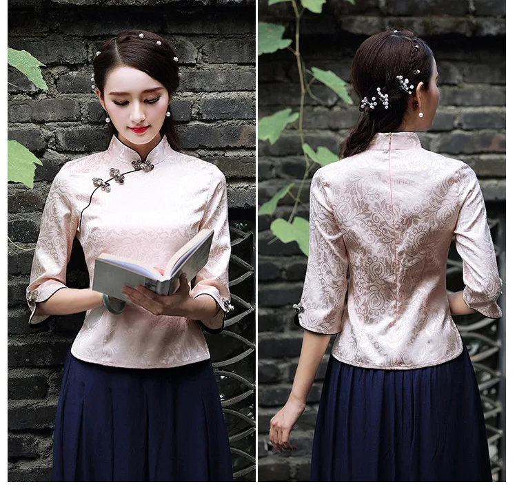 Women Chinese Shirt HanFu Wu Tang White Cotton Printing Plue Size Top (6)
