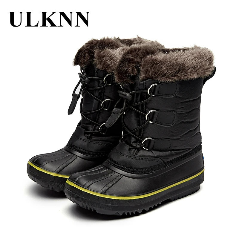 

ULKNN Snow Boots For Girls Kids Baby Warm Winter Shoes Children Warm Mid Calf Rubber Elastic band Waterproof Black Felt boots