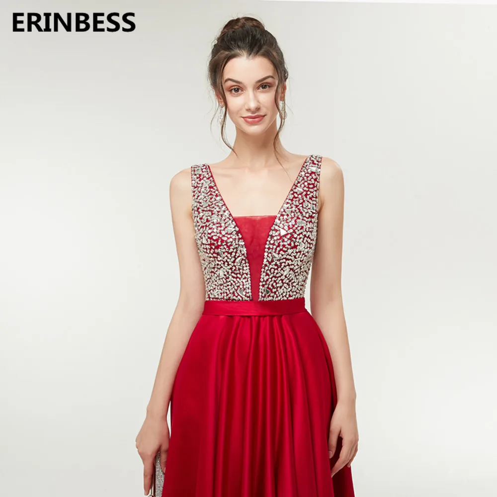 Vestido De Festa Longo Бургундия вечерние платья длинное платье элегантные атласные с бисера v-образным вырезом вечернее платье Vestidos Robe De Soiree