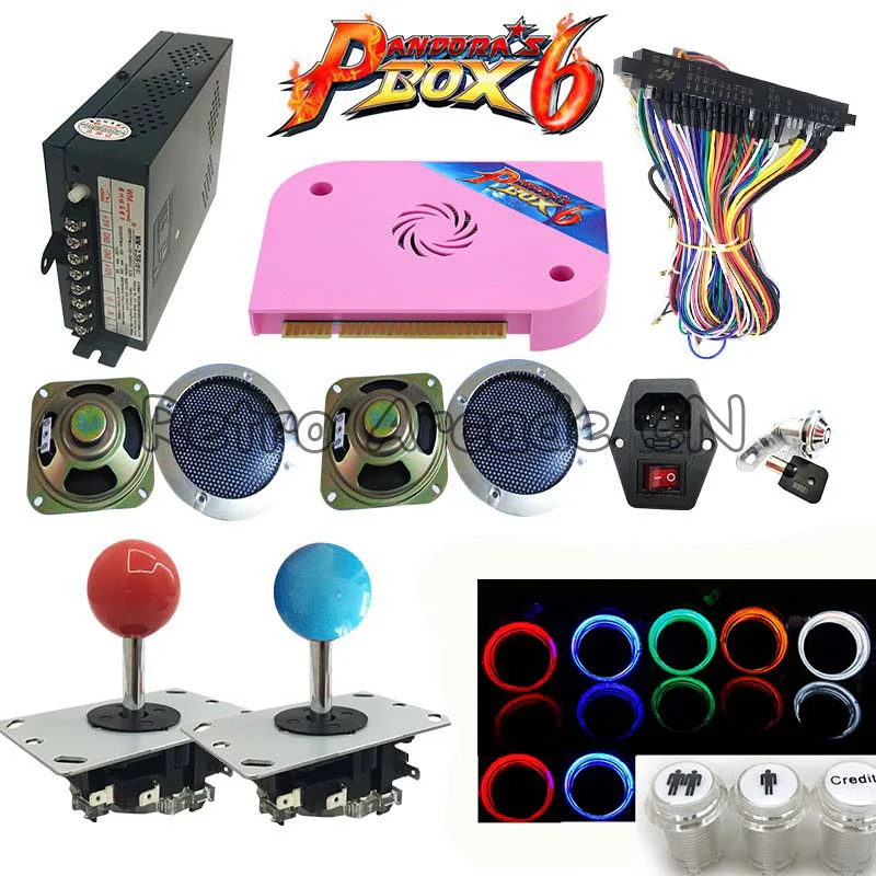 New Arrival DIY kit with Original Pandora Box 6 PCB 1300 in 1 Board joystick LED button For HDMI/VGA Arcade Game Machine