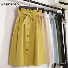 Горячая Распродажа Осень, женские юбки, Корейская юбка на пуговицах с высокой талией, юбка миди до колен, элегантная женская плиссированная юбка для школы