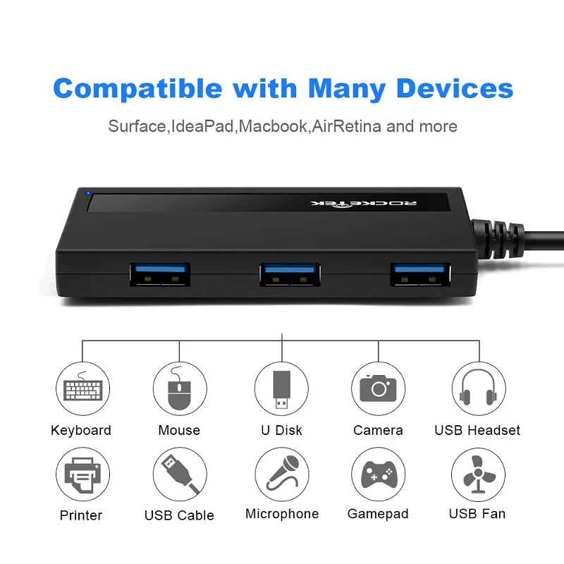 Rocketek мульти otg usb type c 3 0 концентратор 4 порта адаптер сплиттер интерфейс питания