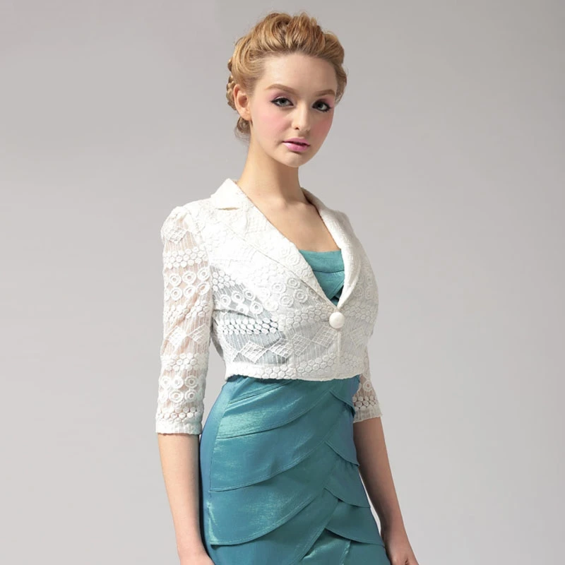 

2016 Women Small Shawl Lace Short Cardigan One Button Boleros Crochet Jacket Spring Summer Half Sleeve Geometric Cardigan W361
