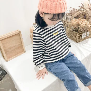 

2018 Fall Girls Sweatshirt Children's Boys Striped T-shirt Casual Banana Embroidery Kids Pullover Blouse Tops Baby Girl Clothes