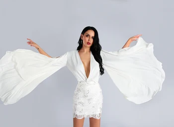 

Halinfer 2019 new summer women dress sexy bodycon v-neck lace bandage dress elegant celebrity party white mini dresses vestidos