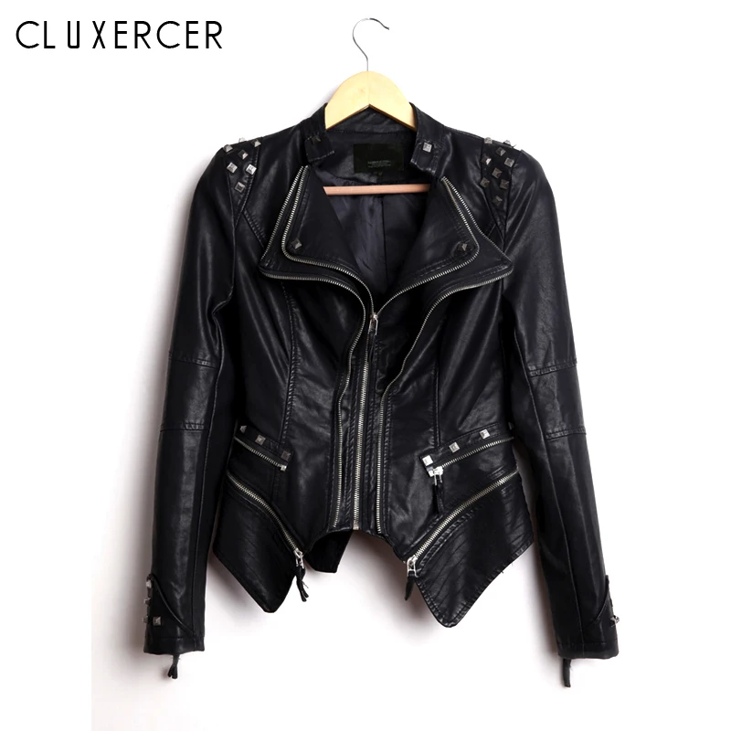 

Rivet Leather Jacket Women Punk Moto Coat Black Faux Jacket Spring Autumn Plus Size S-6XL Pu Leather Coat