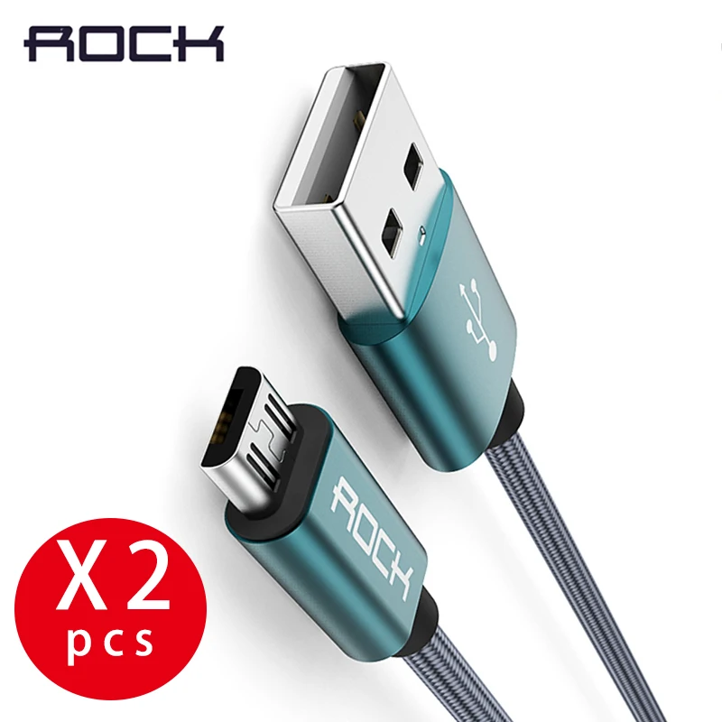 

ROCK 2pcs Micro USB Cable Metal Nylon Braid charger Data 2A fast Charging Cable for Samsung Galaxy Xiaomi Redmi microusb 3 pack