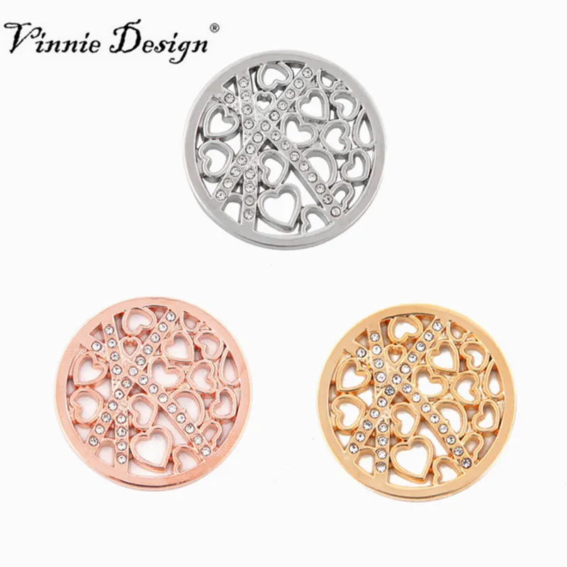 

Vinnie Design Jewelry 25MM Multi Hearts Coin Disc for Small Coin Holder Frame Pendant 5pcs/lot