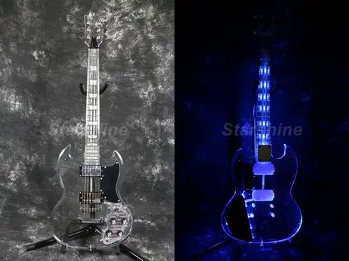 

Starshine LED Electric Guitar DK-LSGB Full Acrylic Body& Neck Blue LED Light Mini Swtich