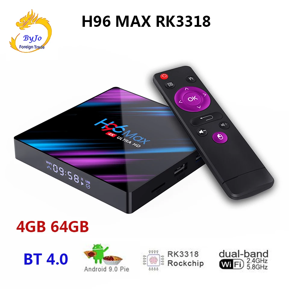 H96 MAX RK3318 Android 9,0 ТВ приставка Топ 4G 64G двойной Wifi 2,4G 5G BT 4,0 4K HD телеприставка медиаплеер цифровой дисплей смарт-бокс