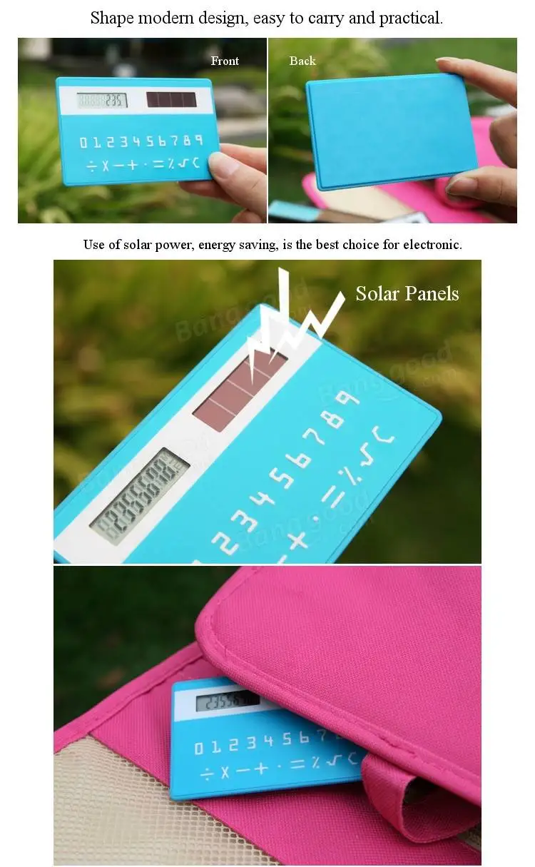 Colorful Small Slim Pocket Calculator Solar Power Stationery Card Portable Calculator Mini Handheld Ultra Thin Card Calculator
