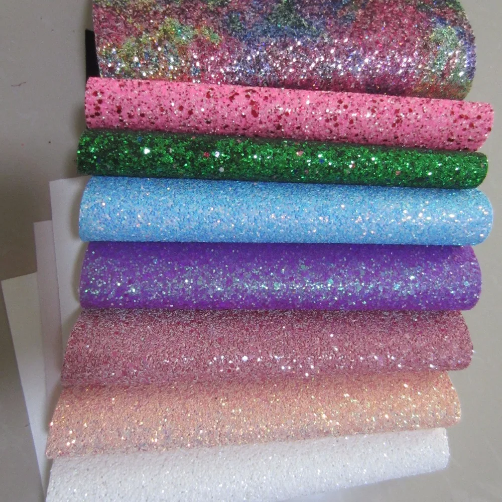 8pcs 21x30cm A4 size chunky glitter leather fabric shine glitter fabric