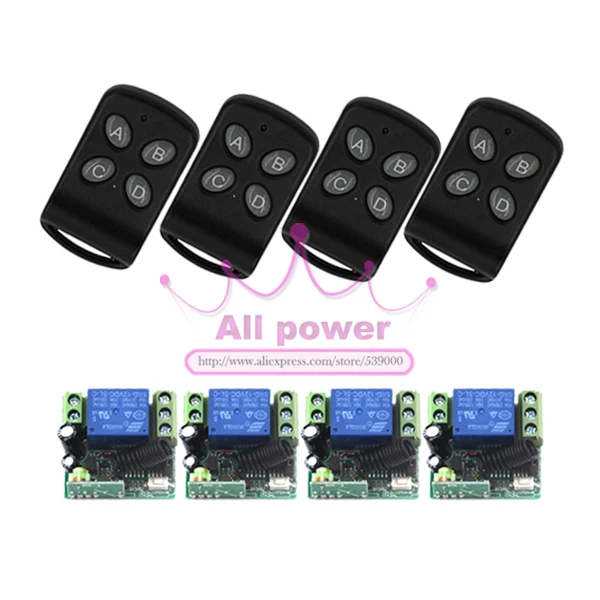 

New 12V Signal Channel Fixed Encoding Switch 4pcs + Wireless Remote Control 4pcs Promotion
