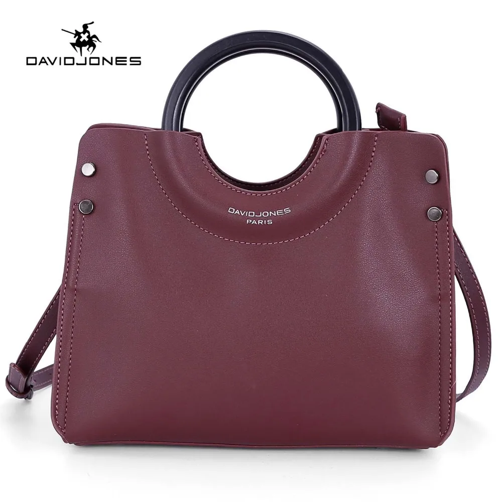 DAVIDJONES women handbag faux leather female shoulder bag large lady solid top handle bag girl ...