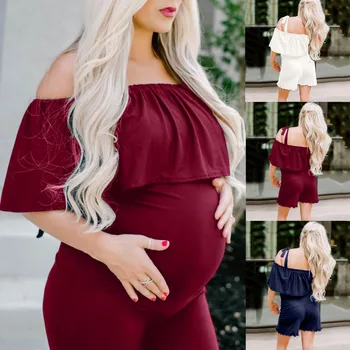 

Pregnancy Fashion Dress Women Summer Off Shoulder Solid Casual Dresses Robe Grossesse Photography Props Dress Pregnant Plus Size