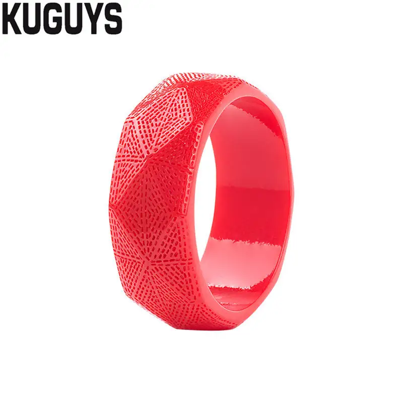 KUGUYS модные ювелирные изделия 8 цветов Смола широкий браслет для женщин многослойный геометрический браслет в виде скульптуры модные аксессуары - Окраска металла: RED