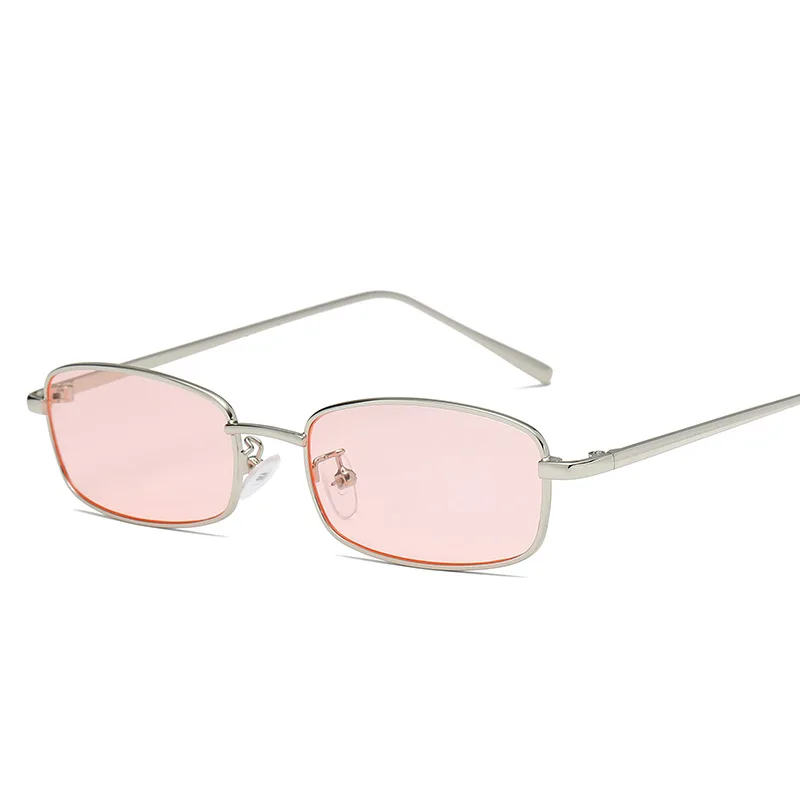 YOOSKE маленькие квадратные солнцезащитные очки для женщин и мужчин, Ретро Красные солнцезащитные очки, прозрачные линзы, очки в металлической оправе, затемненные очки - Цвет линз: Silver Pink