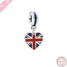 925 пробы серебро многоцветный эмаль Великобритания сердце кулон в форме флага Талисман из бусин ручной работы Fit Подвески Пандора для изготовления ювелирных изделий FL691