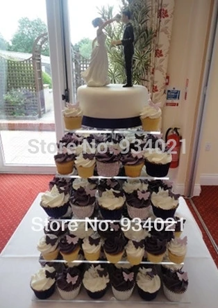 Free Shipping 5 Tier Square Acrylic Cake Stand For Wedding Party