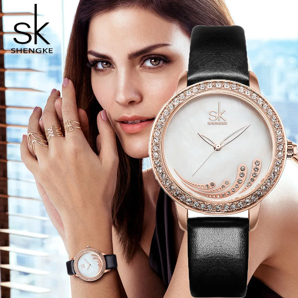 

2019 SK Women's Watches Fashion Leather Strap Diamond Wrist Watch for Women Ladies Watch Crystal Stylish Clock Reloj Mujer Saat