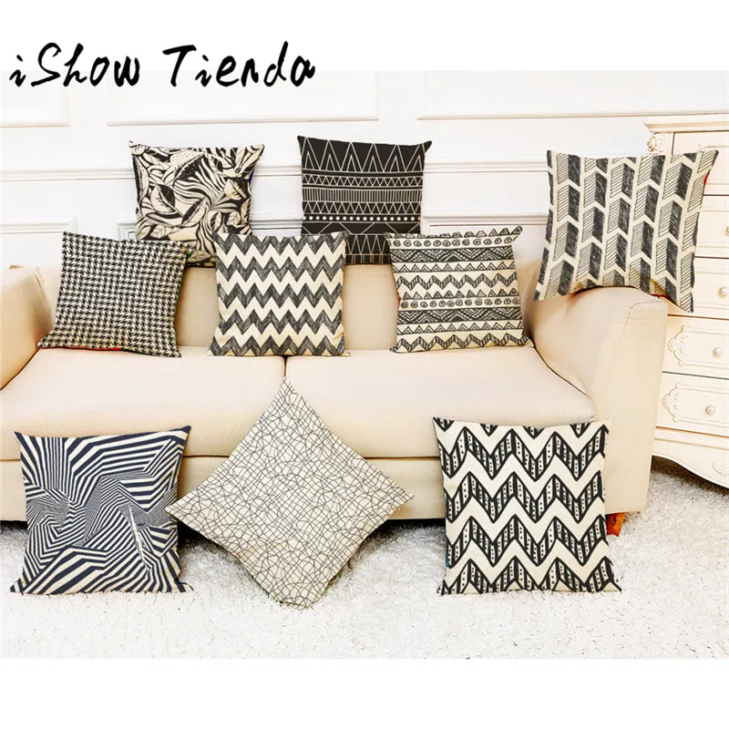 

ISHOWTIENDA Super Soft Linen Pillowcase Home Decor Cushion Cover Black White Style Plants Throw Pillowcase Pillow Covers
